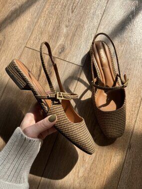 Franco Sarto Destin Yellow Houndstooth Plaid Slingback Never Worn, SZ 10